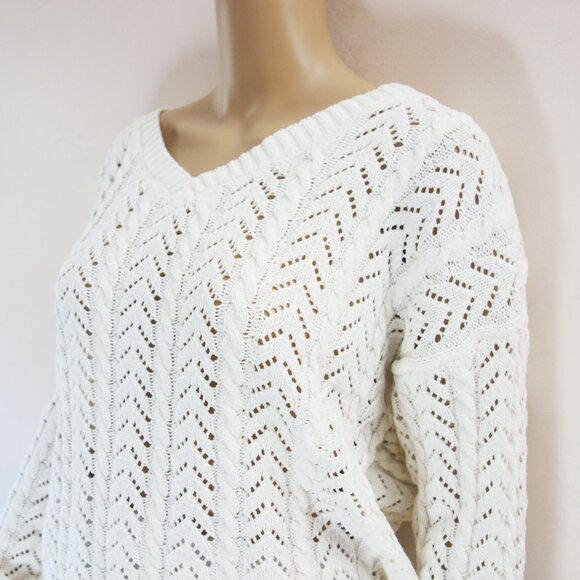 June & Ivy Francesca's Ivory Soft Twist back Off the Shoulder Sweater (L) NWT! - Picture 4 of 11